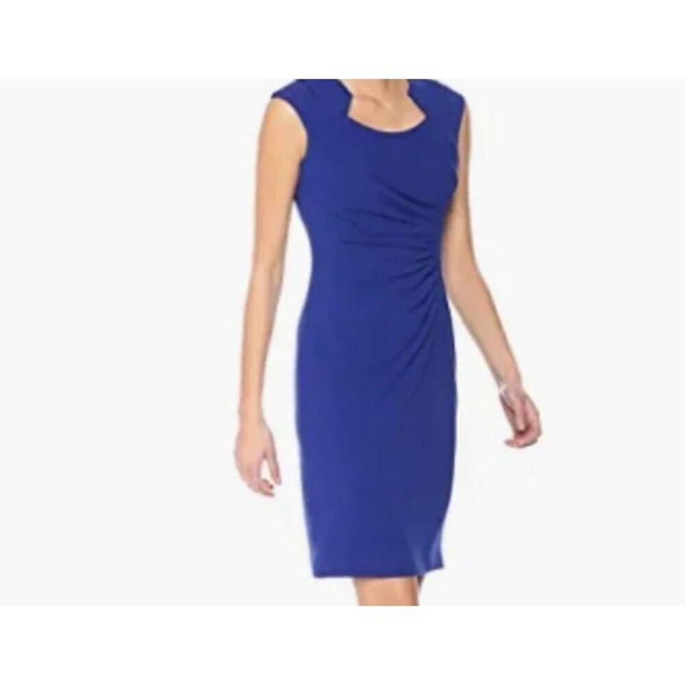 Calvin Klein women’s ultramarine cap sleeve side ruched sheath dress S/10